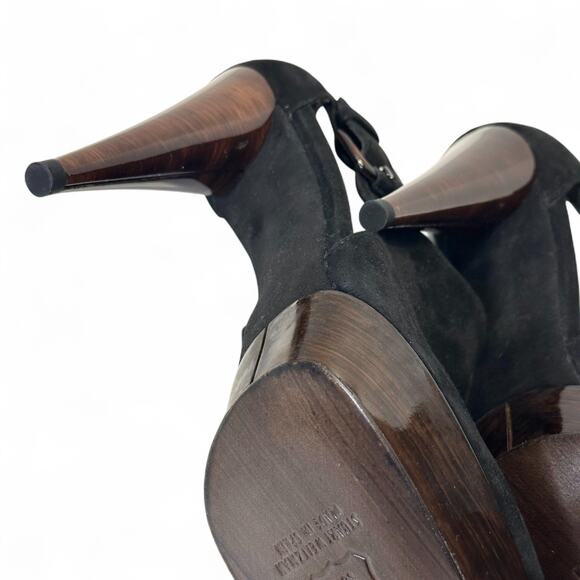 Stuart Weitzman Black Suede Platform Heels Pumps Size 6 Buckle Strap Glam NWOT - Picture 11 of 13